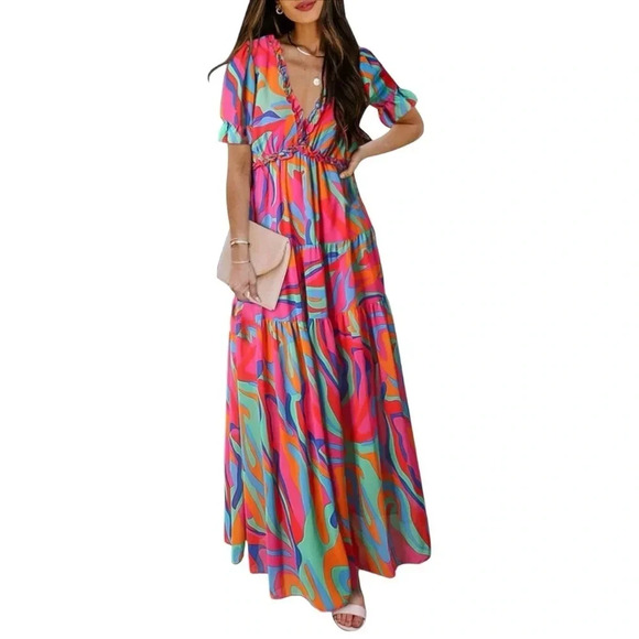 BLENCOT Dresses & Skirts - Women's Boho Floral Printed Long Maxi Dress size Large